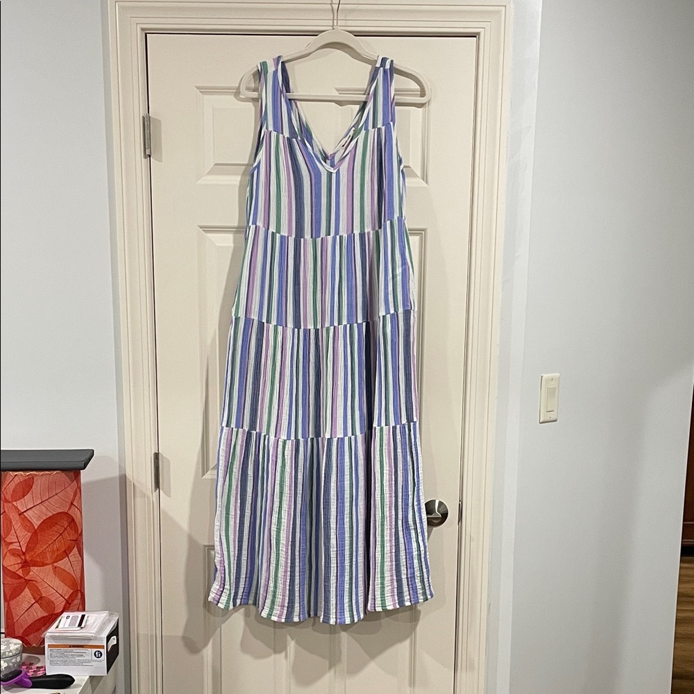 Marine Layer Striped Dress in Blue, Green, and Purple
